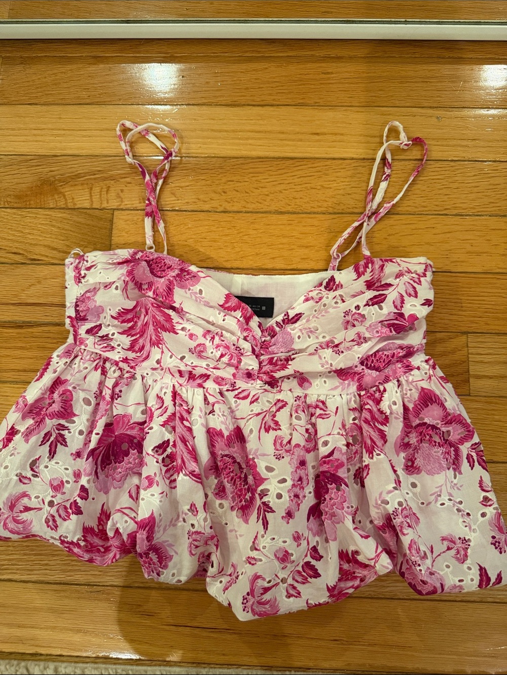 Zara White Top with Pink Floral Print